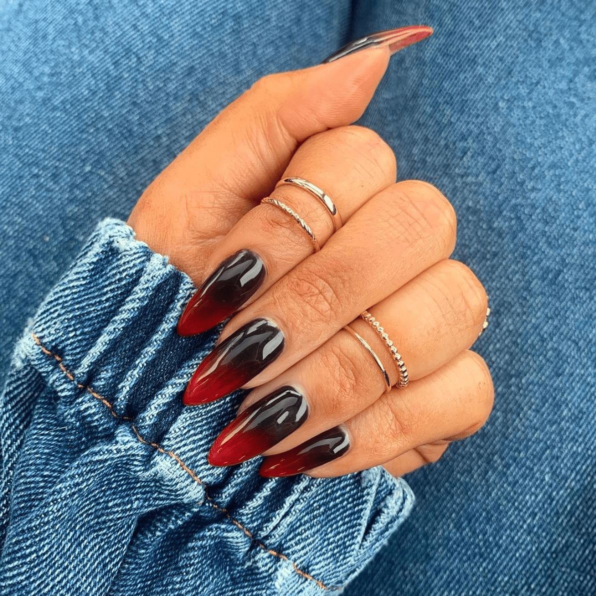 Seamless Black to Red Ombre Almond Nails Seamless Black to Red Ombre Almond Nails — Red and Black Nails 2027