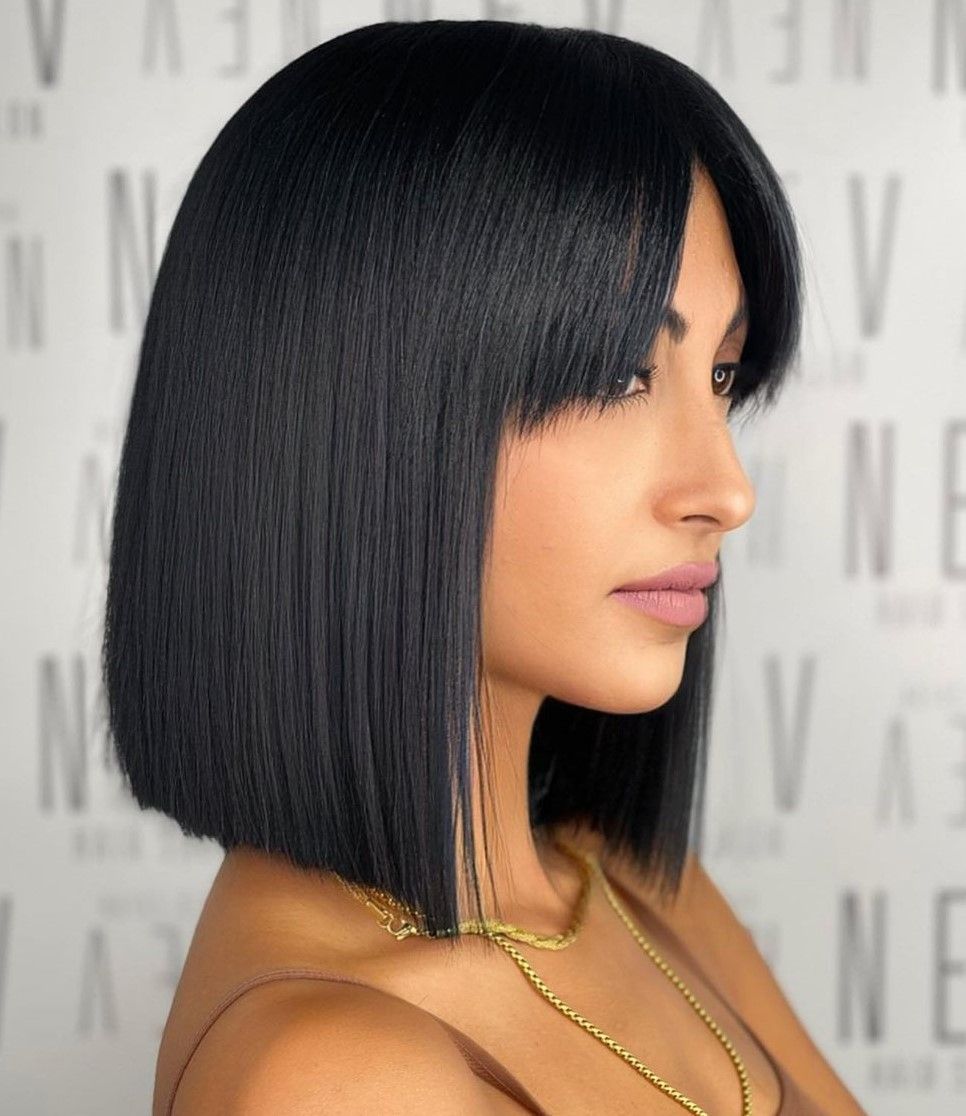Chin Length Blunt Bob With Sleek Blunt Bangs Chin Length Blunt Bob With Sleek Blunt Bangs — Black Bangs 2027