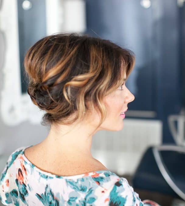 Brown Bob Side-Swept Updo with Curls Brown Bob Side-Swept Updo with Curls — Updos 2027 for Short Hair