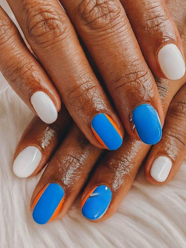 Geometric Stripe Short Oval Nails Geometric Stripe Short Oval Nails — Swim Nails Team Colors 2027