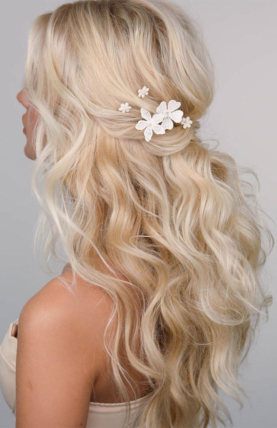 Ash Blonde Half-Up With Side-Swept Bangs — Beach Wedding Hair 2027