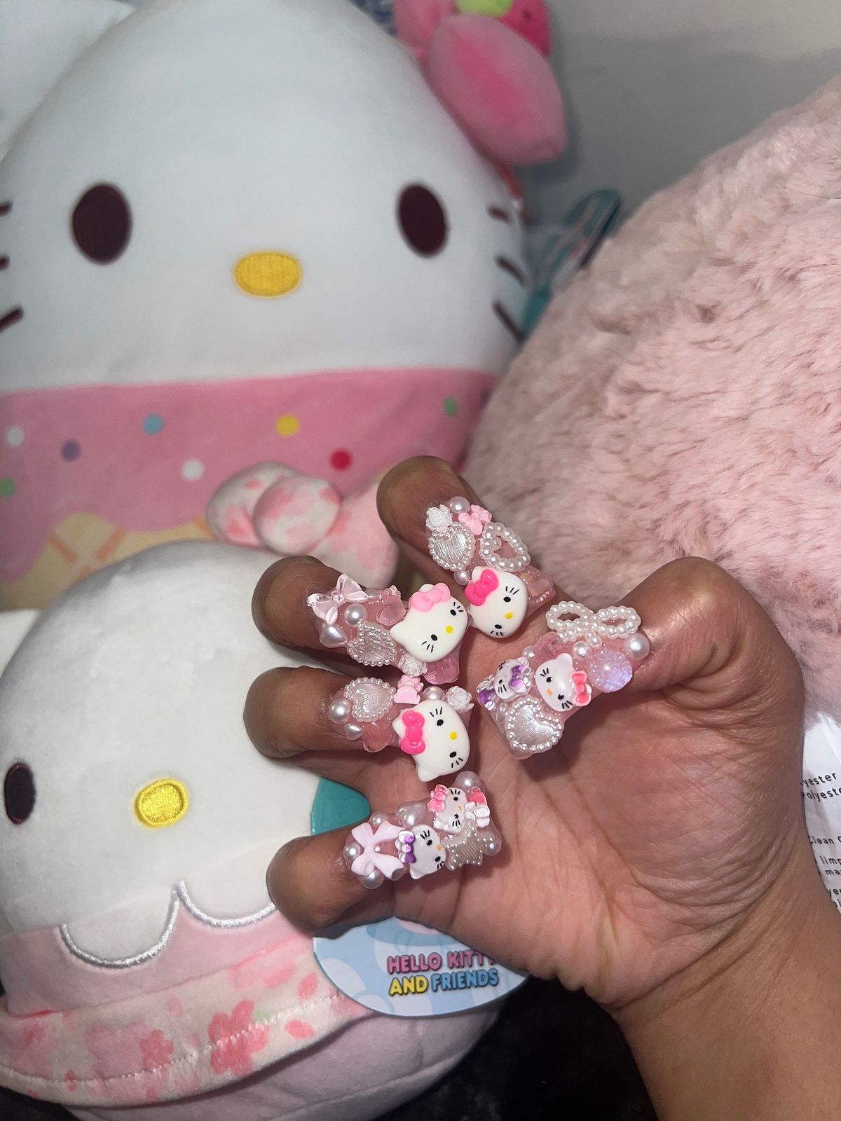 Kawaii Hello Kitty Face with Pearl Accents Kawaii Hello Kitty Face with Pearl Accents — Hello Kitty Nails 2027 for Kids