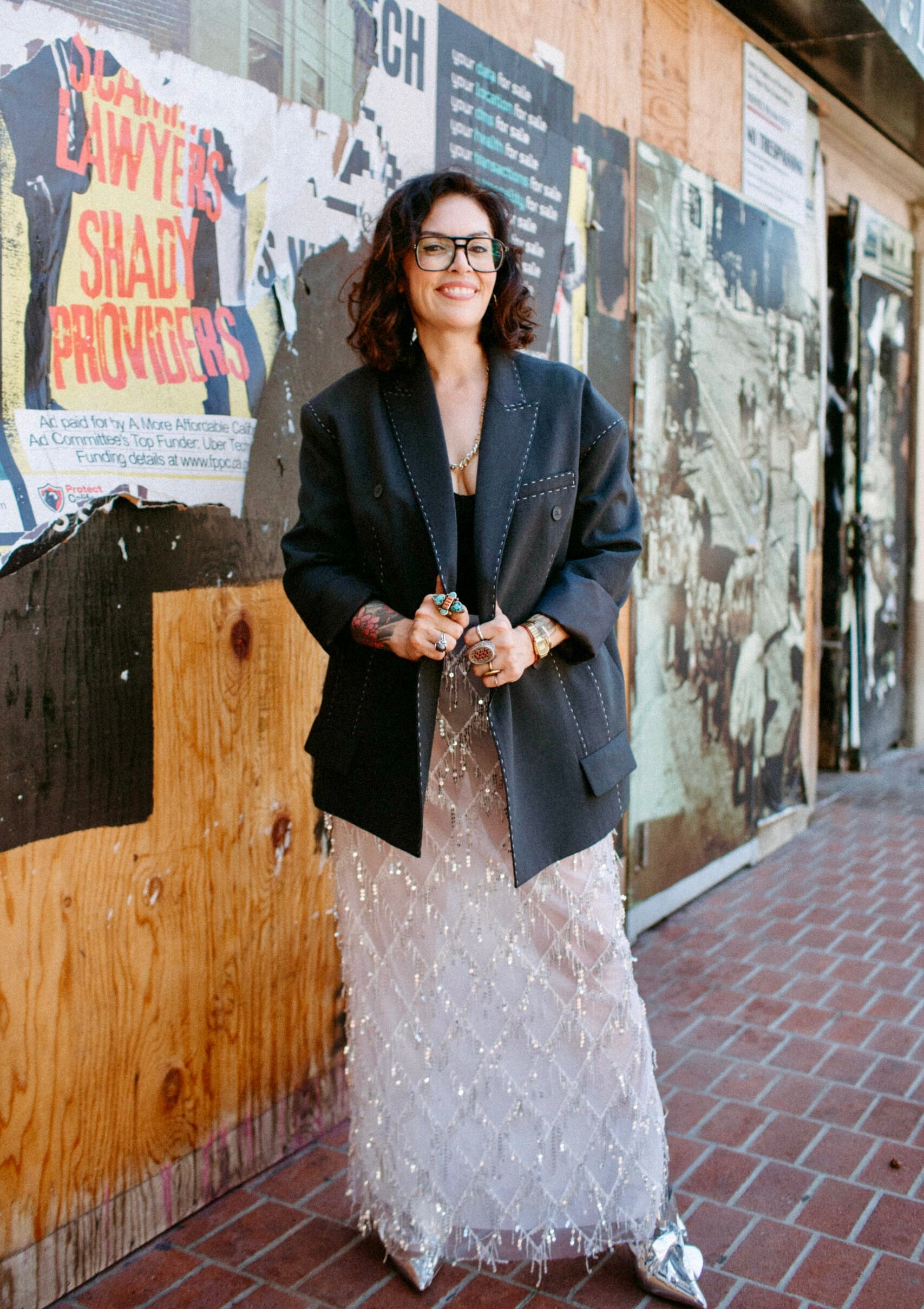 Oversized Grey Blazer with Sequined Skirt for Evening Casual Oversized Grey Blazer with Sequined Skirt for Evening Casual — Zoom Outfits 2027