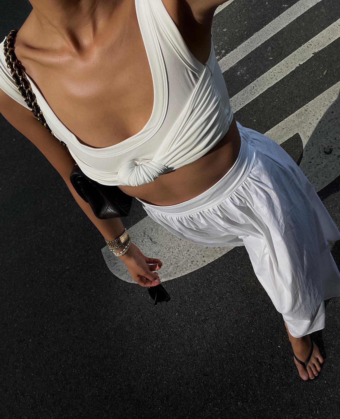 Chic Monochromatic White with Knotted Crop Top and Wide-Leg Pants Chic Monochromatic White with Knotted Crop Top and Wide-Leg Pants — Summer Crop Top Outfits 2027