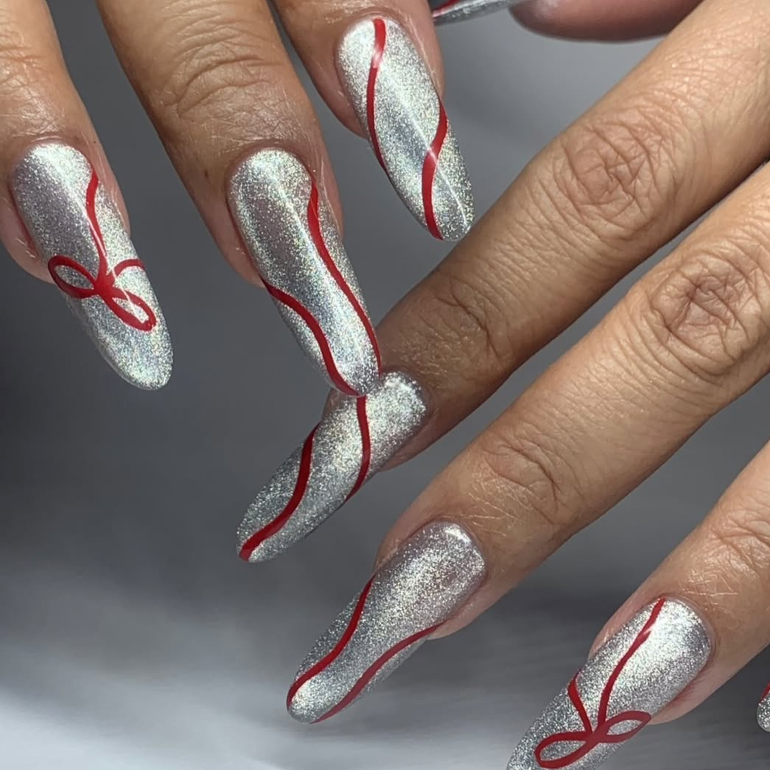 Holographic Shimmer Glossy Visual Idea — Long Christmas Nails 2026