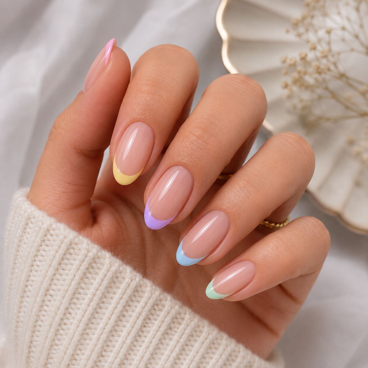 Medium Oval Pastel French Tips Medium Oval Pastel French Tips — French Tip Nails 2027 for Wide Nail Beds