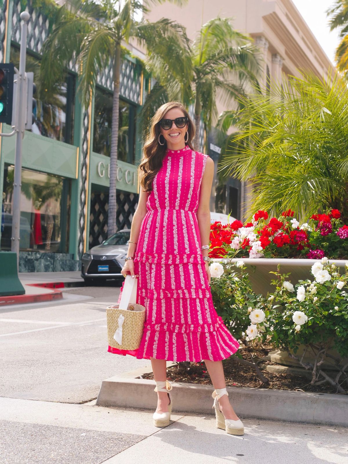 Hot Pink Tiered Midi Dress with Polka Dots Hot Pink Tiered Midi Dress with Polka Dots — California Outfits 2027