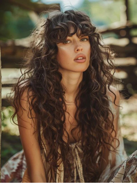 Defined Curly Bangs on Mid-Back Defined Curly Bangs on Mid-Back — Bangs Trends 2027