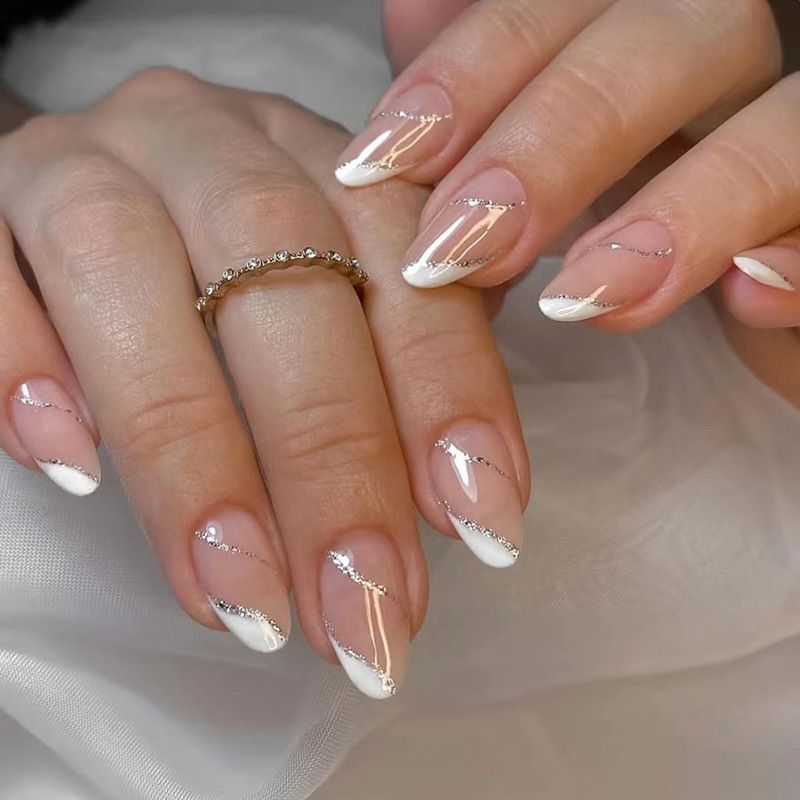 Sheer Pink with Silver Glitter Arches Sheer Pink with Silver Glitter Arches — Teacher Nails 2027