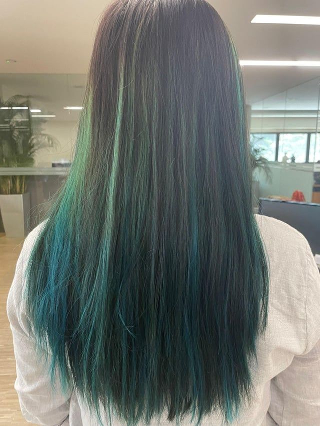 Dark Brown Base With Green And Teal Ombr Visual Idea — Green and Blonde Hair 2027