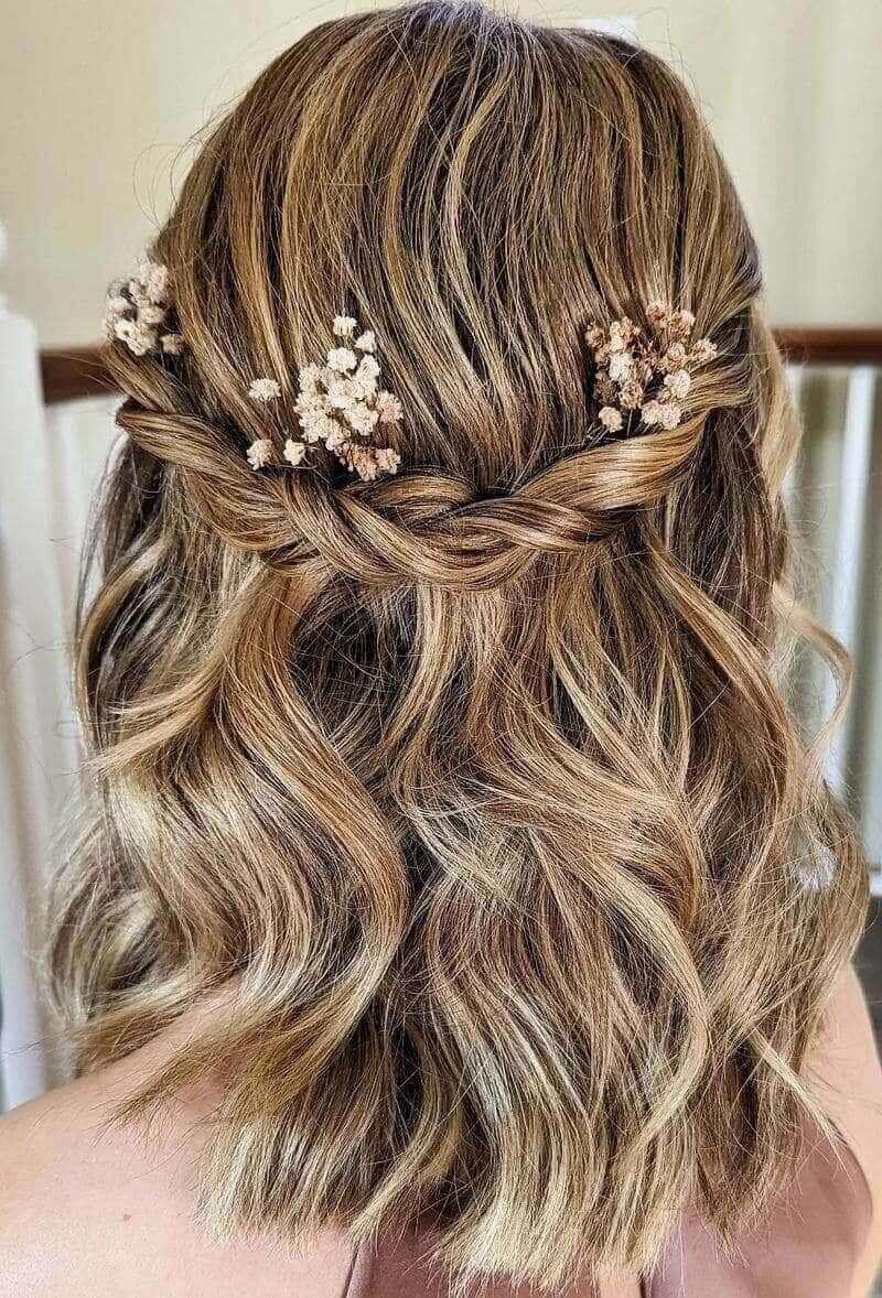 Blonde Half-Up Braids with Floral Accents Blonde Half-Up Braids with Floral Accents — Wedding Hairstyles 2027 with Weave