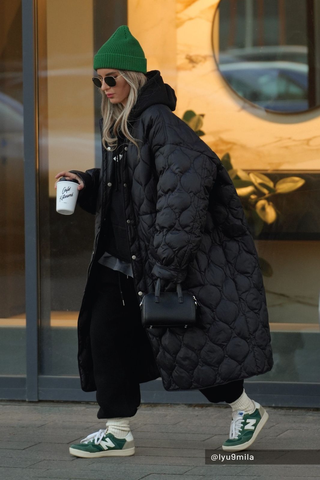Black Quilted Coat with Green Accents — Winter Puffer Jacket Outfits 2027