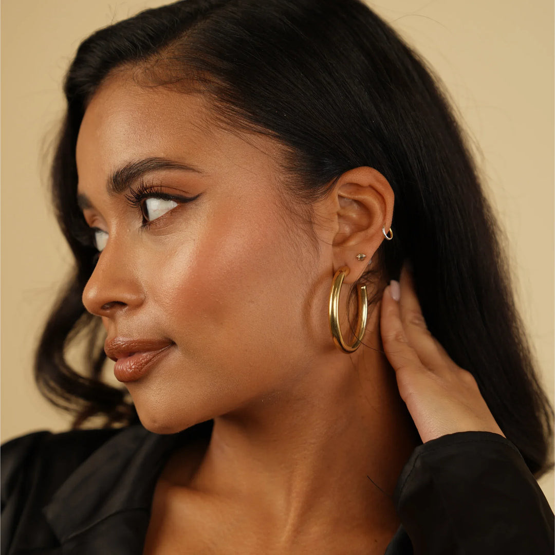 Thick Gold Hoops with a Black Top for Evening Thick Gold Hoops with a Black Top for Evening — Hoop Earrings 2027
