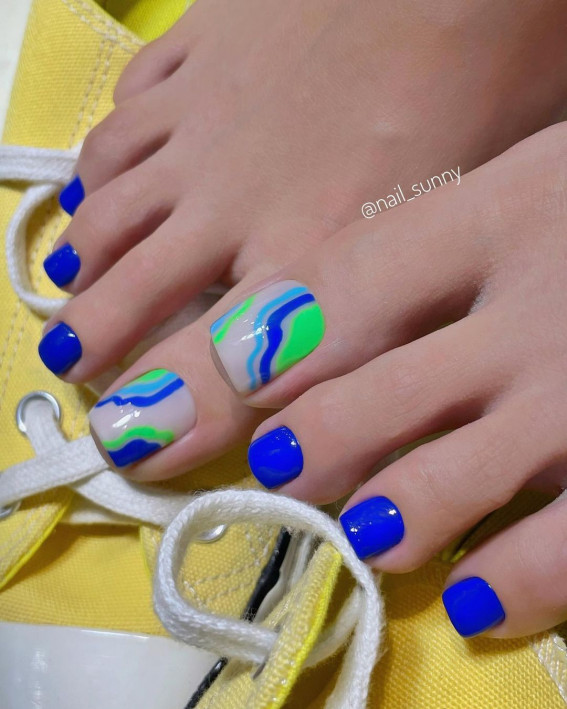 Royal Blue with Neon Wavy Accents Royal Blue with Neon Wavy Accents — Neon Toe Nails 2027