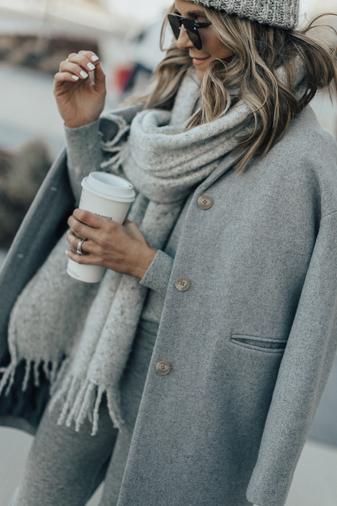 Cozy Grey Knit Ensemble with Wool Blend Coat and Fringe Scarf Cozy Grey Knit Ensemble with Wool Blend Coat and Fringe Scarf — Winter Grey Outfits 2027
