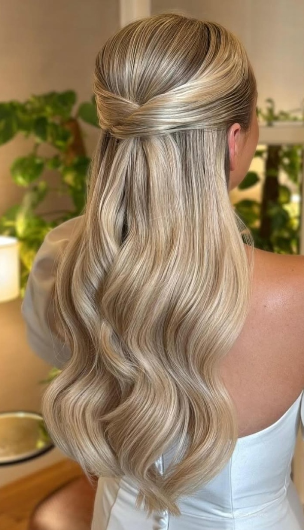 Mid-Back Voluminous Waves With Twisted Crown Mid-Back Voluminous Waves With Twisted Crown — Half Up Half Down 2027