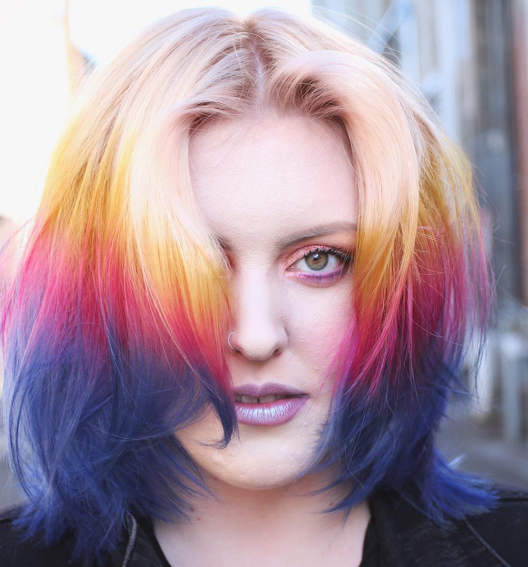 Platinum Blonde With Rainbow Ends — Hair Color 2027 for Hazel Eyes