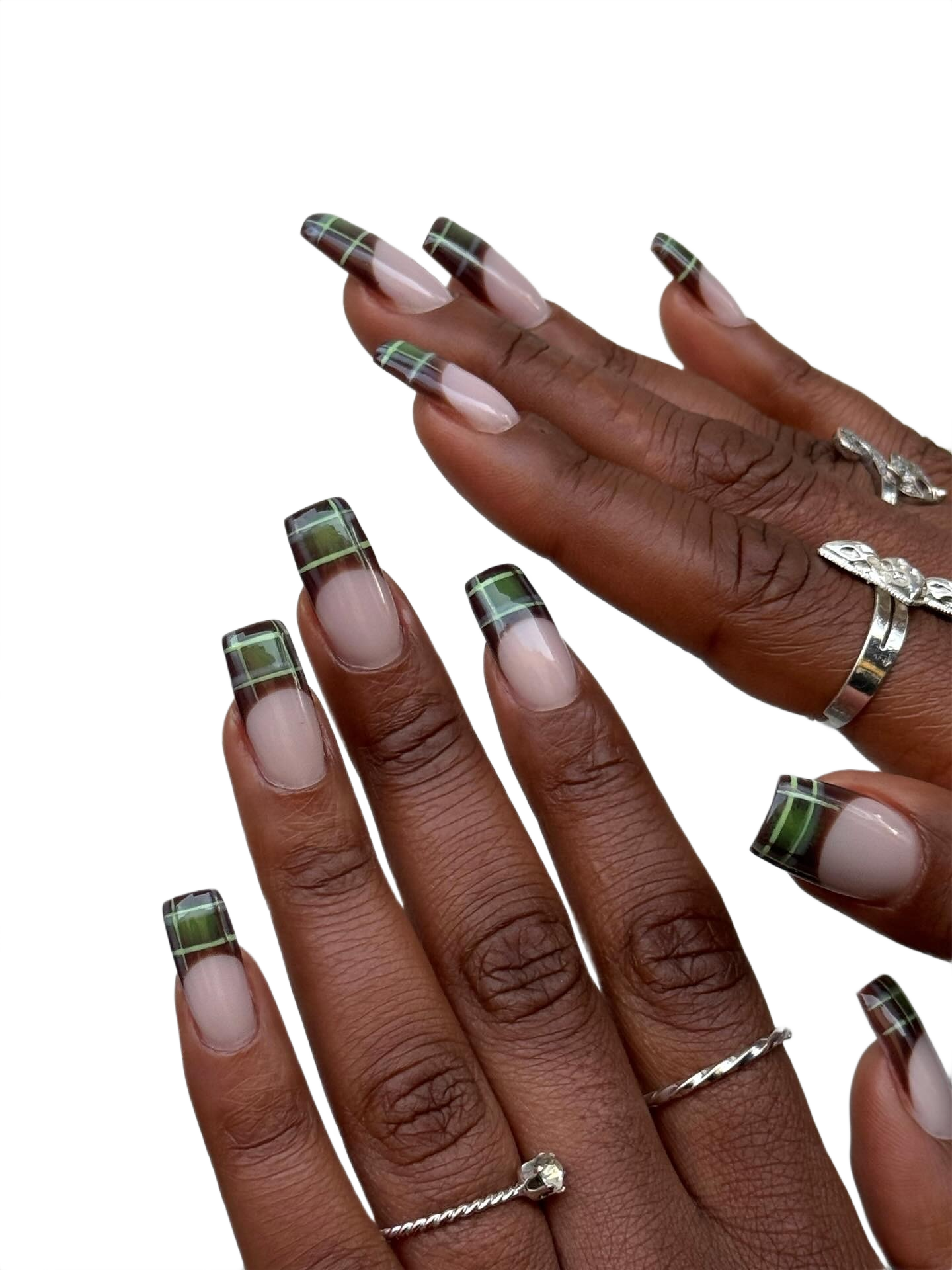 Plaid French Green Brown Square Plaid French Green Brown Square — Fall French Tip Nails 2026