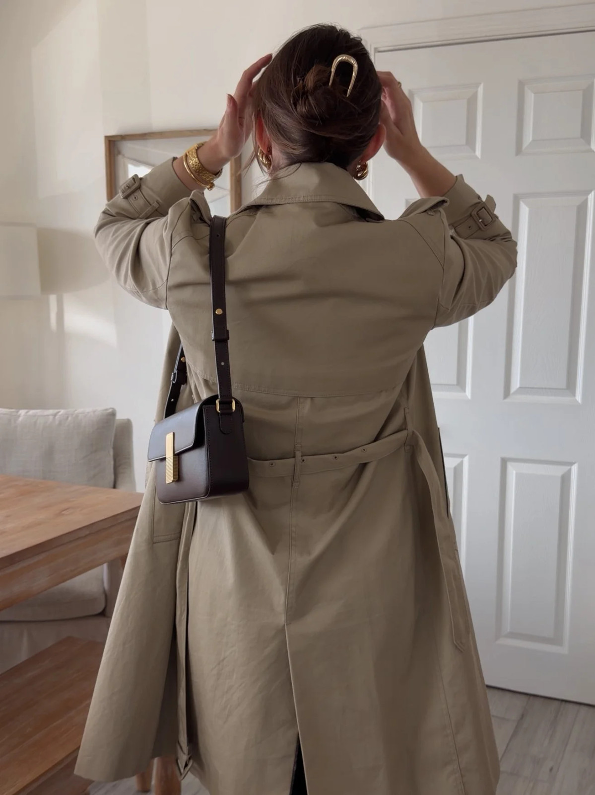 Oversized Trench Coat with Dark Brown Baguette Bag Oversized Trench Coat with Dark Brown Baguette Bag — Baguette Bag Aesthetic 2027