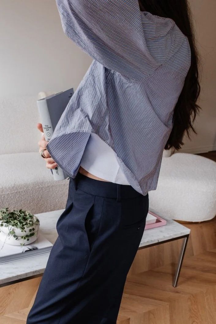 Casual Everyday Outfit Idea Casual Everyday Outfit Idea — Navy Blue Pleated Pants Outfits 2027