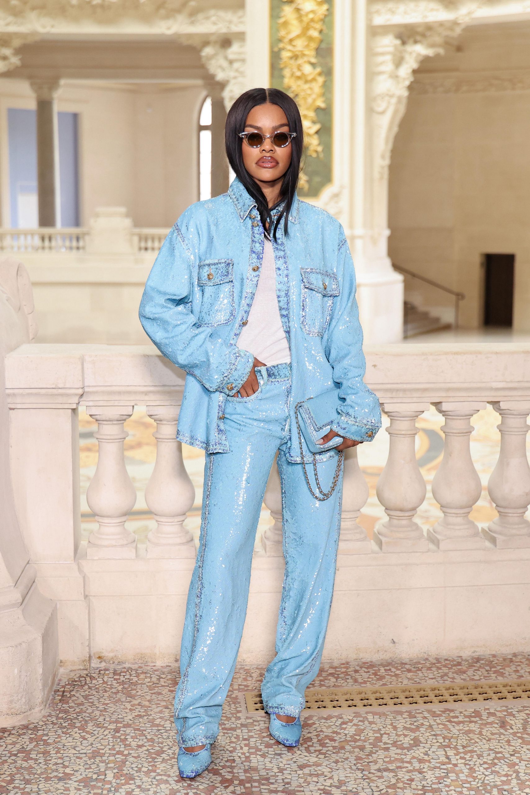 Glamorous Shine: Sequined Denim Jacket with Matching Pants — Denim Jacket Outfits 2027