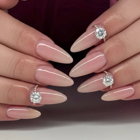 Ombre Diamond Ring Long Almond Ombre Diamond Ring Long Almond — Wedding Guest Nails 2027