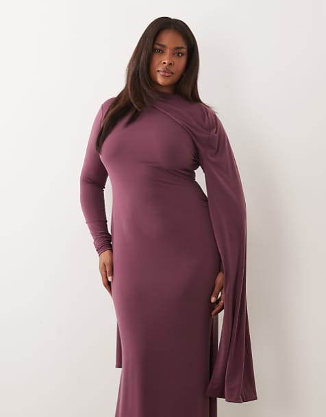 Mauve Jersey Dress with Dramatic Cape Sleeves for Evenings Mauve Jersey Dress with Dramatic Cape Sleeves for Evenings — Curvy Dresses 2027