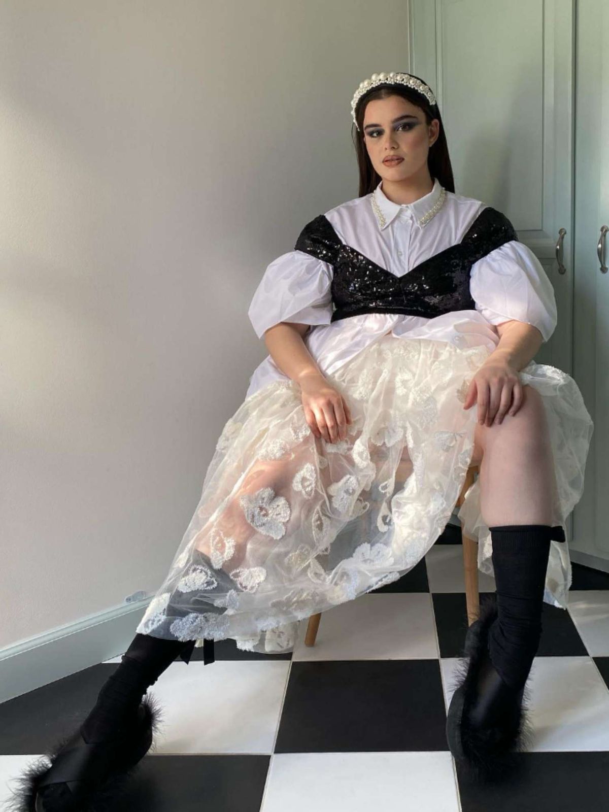 Lace Midi Skirt with Sequined Bustier and Puff Sleeves Lace Midi Skirt with Sequined Bustier and Puff Sleeves — Goth Lace Outfits 2027