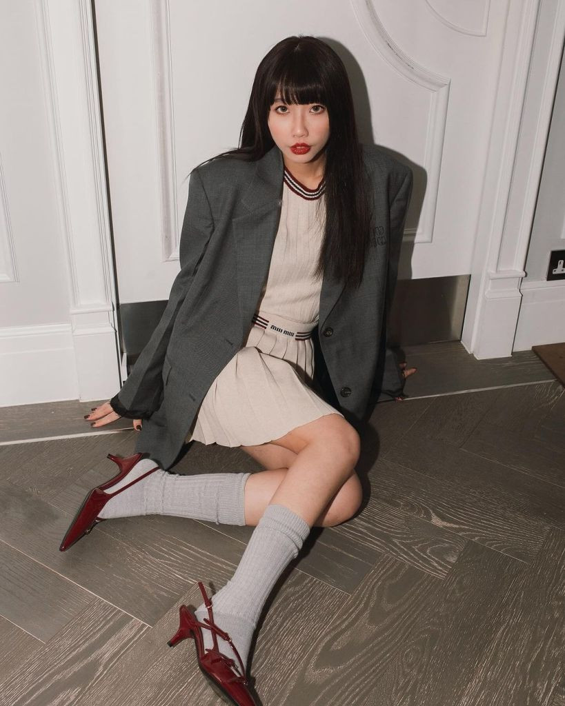 Black Lace Knee-High Socks with Mini Dress and Mesh Heels — Socks 2027 with Heels Outfits