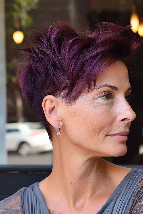 Bold Plum Pixie Cut With Textured Bangs Bold Plum Pixie Cut With Textured Bangs — Plum Hair 2027
