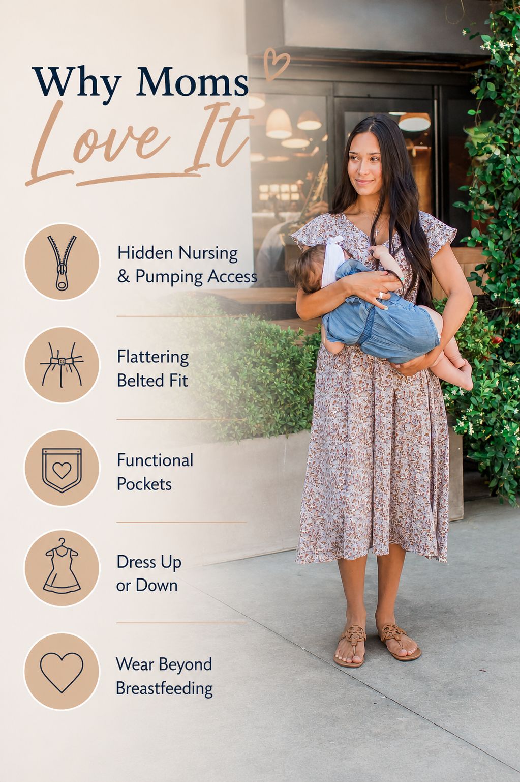 Tan Flat Sandals Floral Print Midi Dress with Pockets for Nursing Tan Flat Sandals Floral Print Midi Dress with Pockets for Nursing — Midi Dresses 2027 for Nursing Moms
