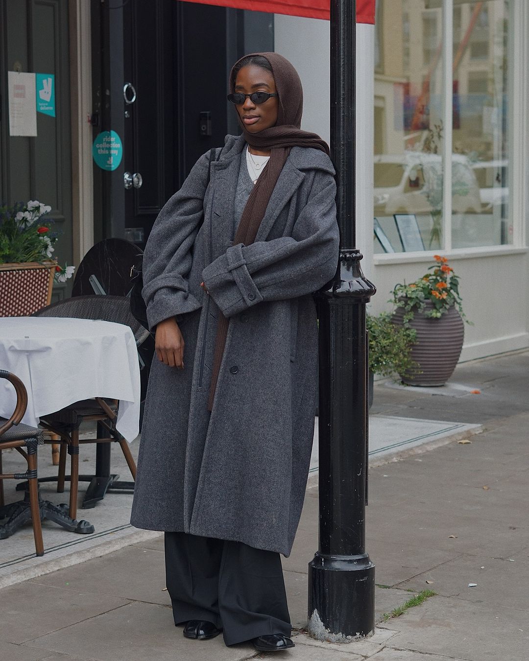 Oversized Grey Wool Coat Paired with Wide-Leg Trousers for a Chic City Stroll — Snow Outfits 2027