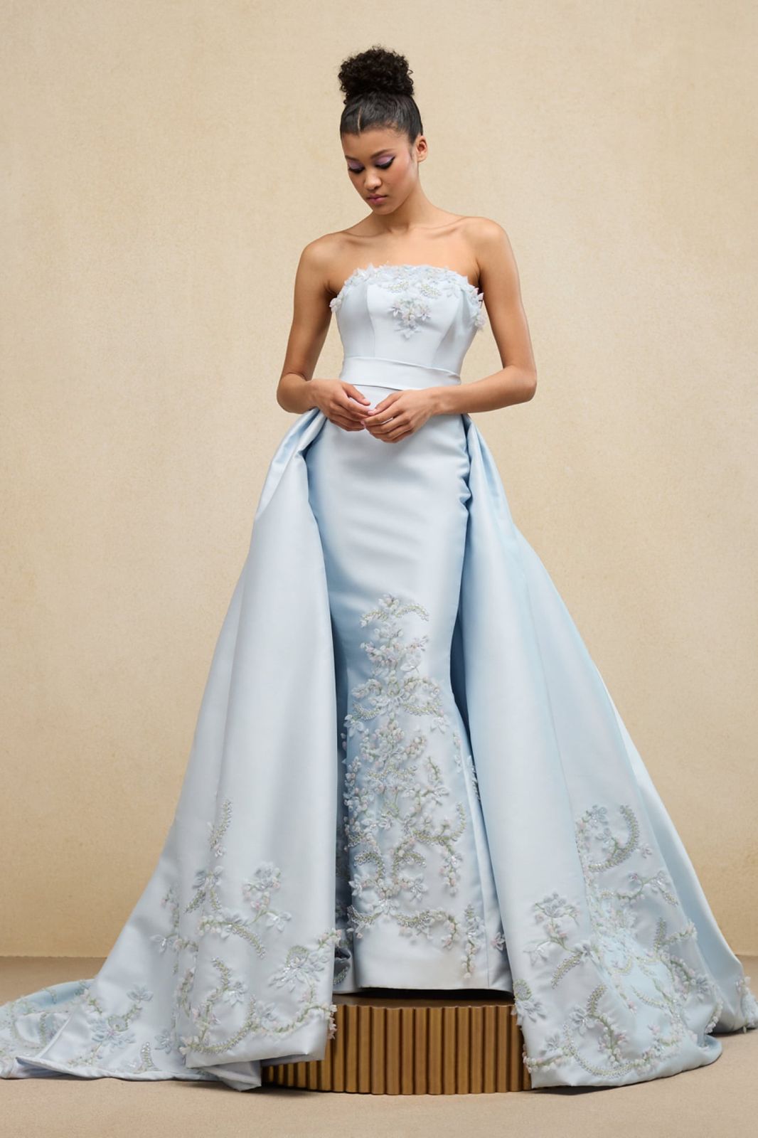 Pale Blue Satin Dress with Detachable Overskirt — Colored Wedding Dresses 2027