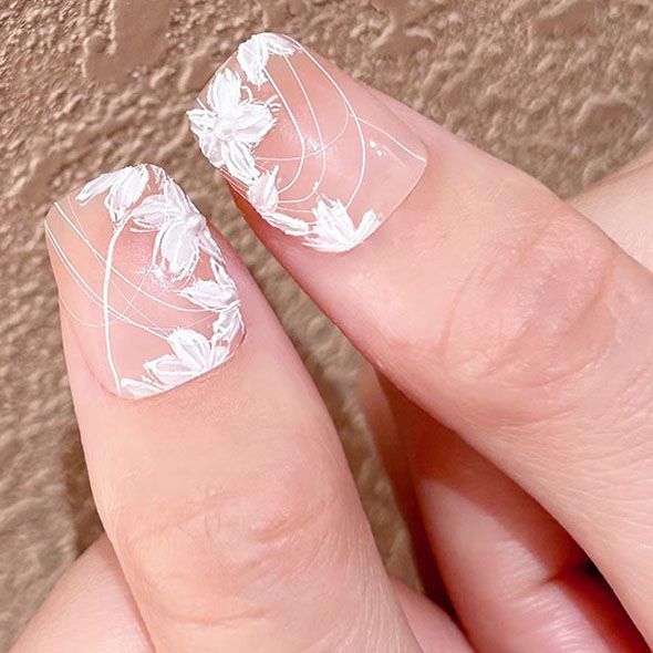Short Square with Intricate 3D Florals — Floral Wedding Nails 2027