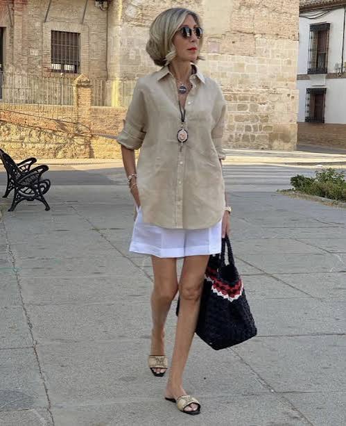 Oversized Linen Shirt and White Shorts: Relaxed Summer Style — Outfits 2027 for Women Over 60