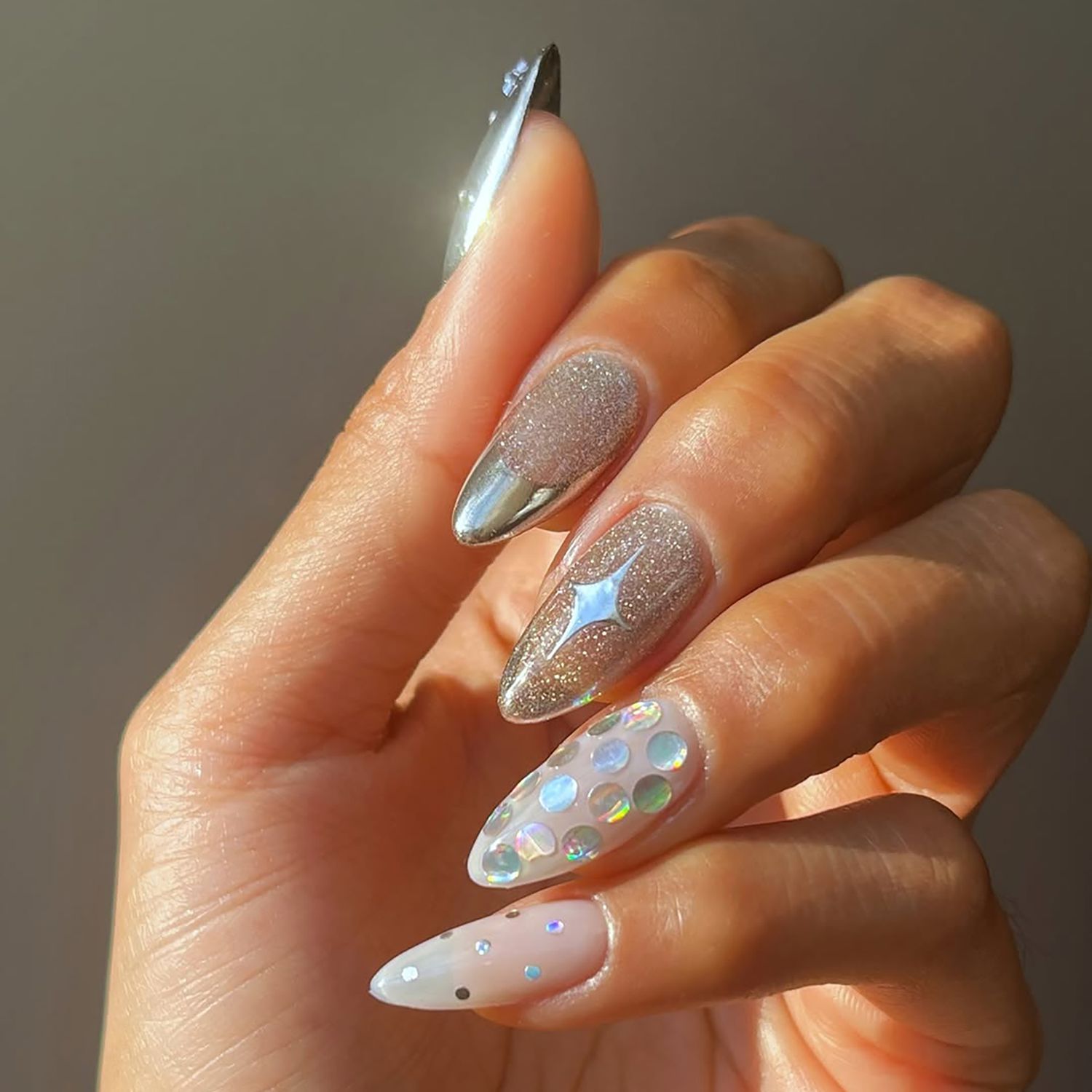 Mixed Metallic & Glitter Almond Nails Mixed Metallic & Glitter Almond Nails — New Years Eve Nails 2027