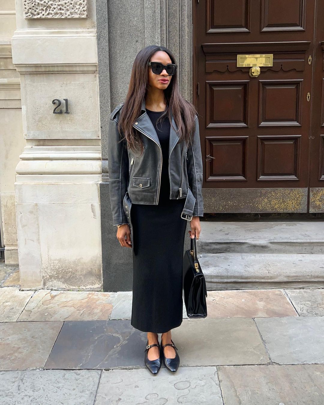 Edgy Biker Jacket Meets Midi Dress for Errands Edgy Biker Jacket Meets Midi Dress for Errands — Errands Outfits 2027