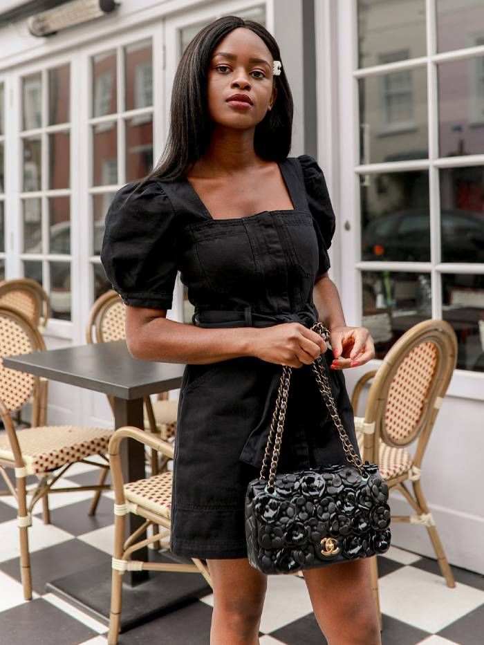 Casual Day Out Belted Black Denim Mini Dress with Lace-Up Heels Casual Day Out Belted Black Denim Mini Dress with Lace-Up Heels — Little Black Dress Outfits 2027