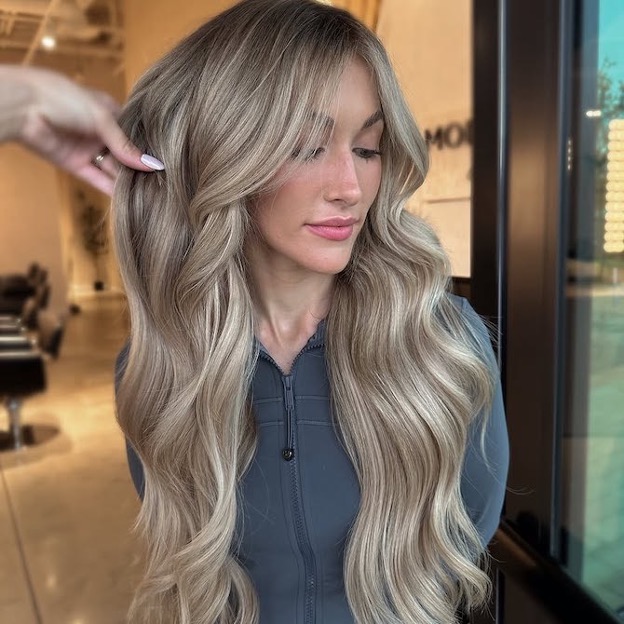 Long Ash Blonde With Full Bangs — Spring Balayage 2027