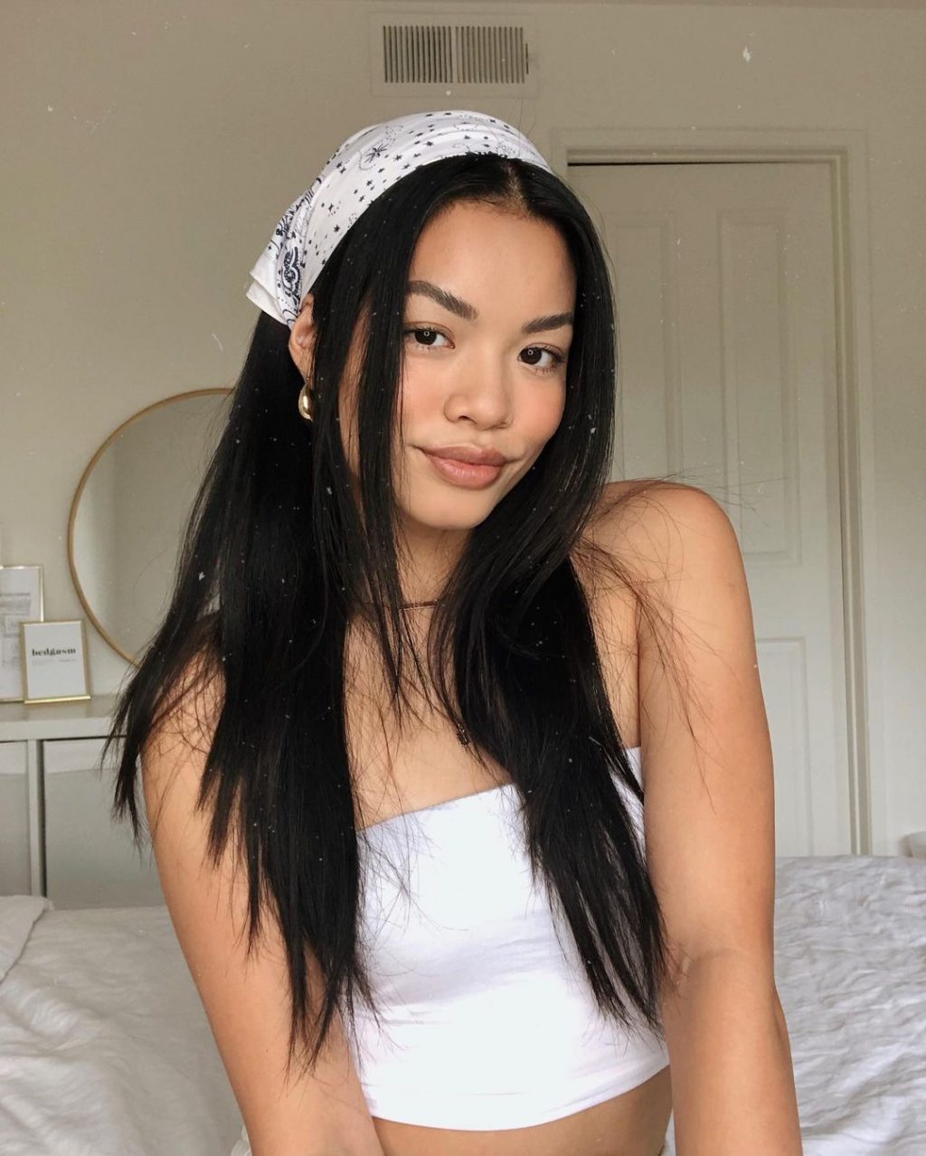 Sleek Black Hair With Paisley Bandana Sleek Black Hair With Paisley Bandana — Scarf Hairstyles 2027