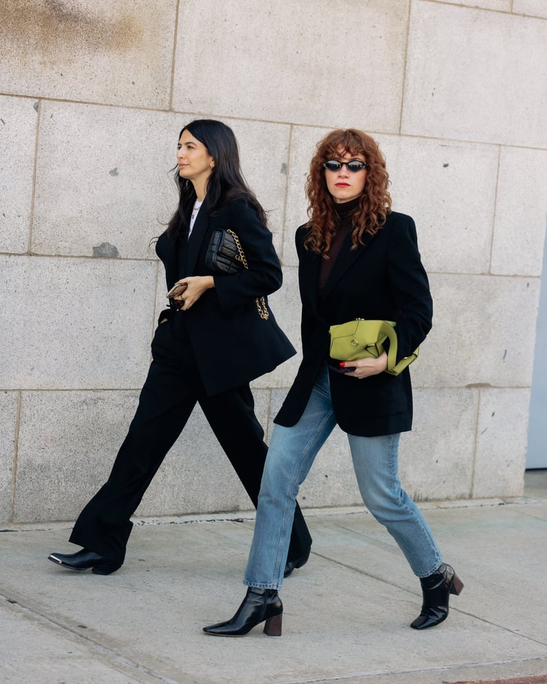 Chic Black Blazer with Blue Jeans and Pop of Color Chic Black Blazer with Blue Jeans and Pop of Color — Business Casual Outfits 2027