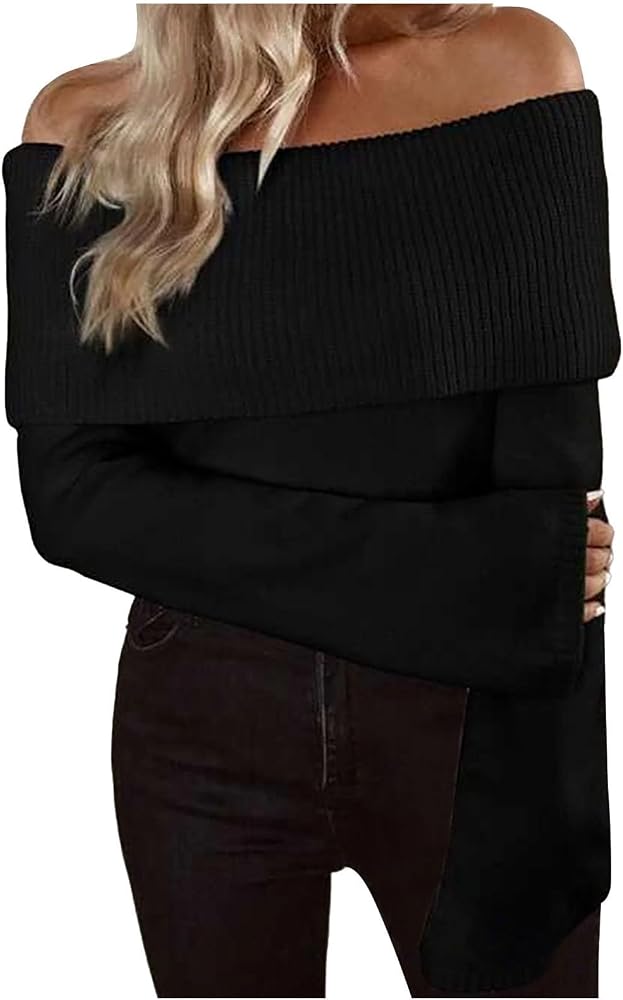 Black Knitted Off-Shoulder Jumper with Ribbed Neckline — Off the Shoulder Top Outfits 2027