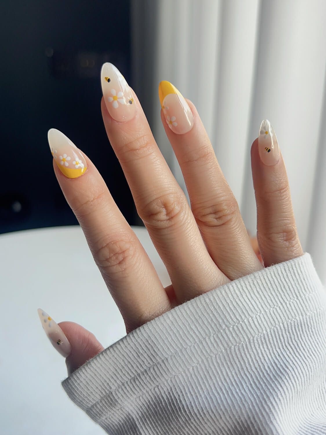 Sheer Nude with Yellow French and Bees Sheer Nude with Yellow French and Bees — Bee Nails 2027