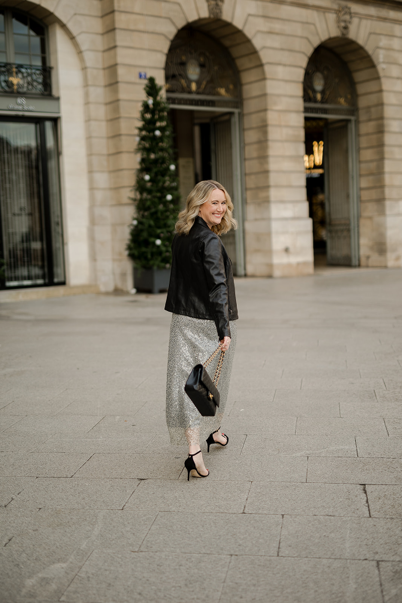 Glamorous Evening Attire: Leather Jacket with Sequin Maxi Dress Glamorous Evening Attire: Leather Jacket with Sequin Maxi Dress — Dress 2027 with Leather Jacket Outfit