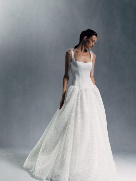 Wedding Sparkling White Tulle Ballgown with Structured Square Neckline Wedding Sparkling White Tulle Ballgown with Structured Square Neckline — Square Neck Wedding Dresses 2027