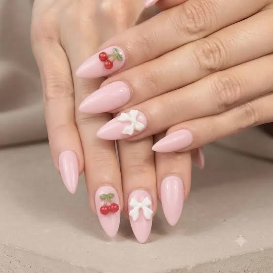 3D Bow Cherry Stilettos 3D Bow Cherry Stilettos — Small Bow Nails 2027