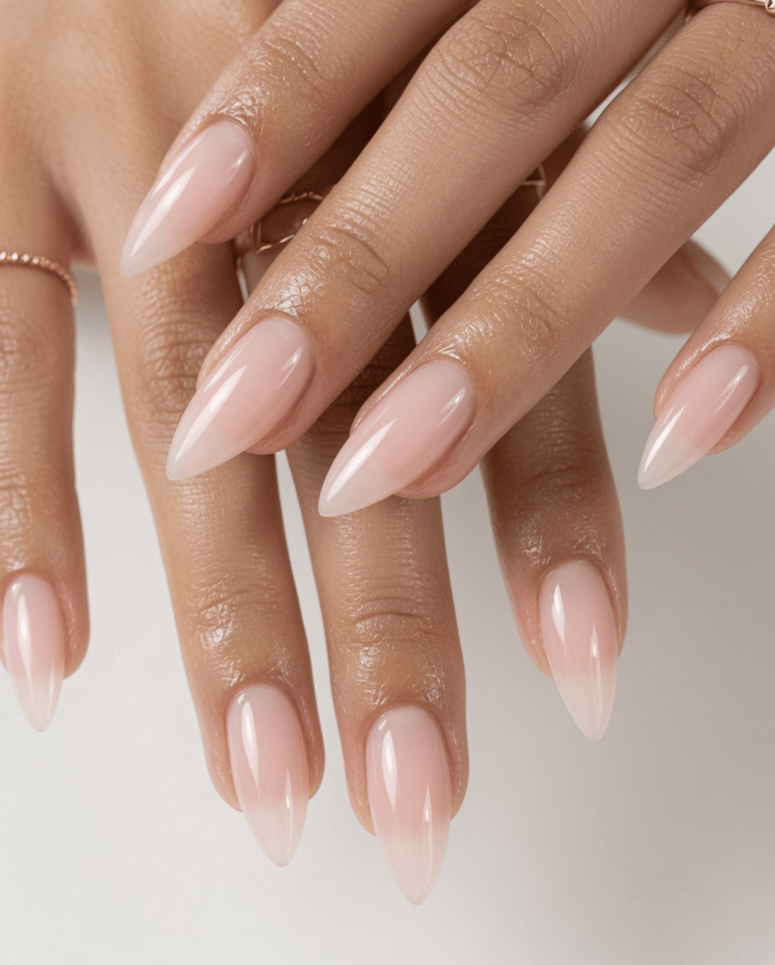 None Sheer Milky Pink Glossy Almonds None Sheer Milky Pink Glossy Almonds — Long Almond Pink Nails Ideas 2027