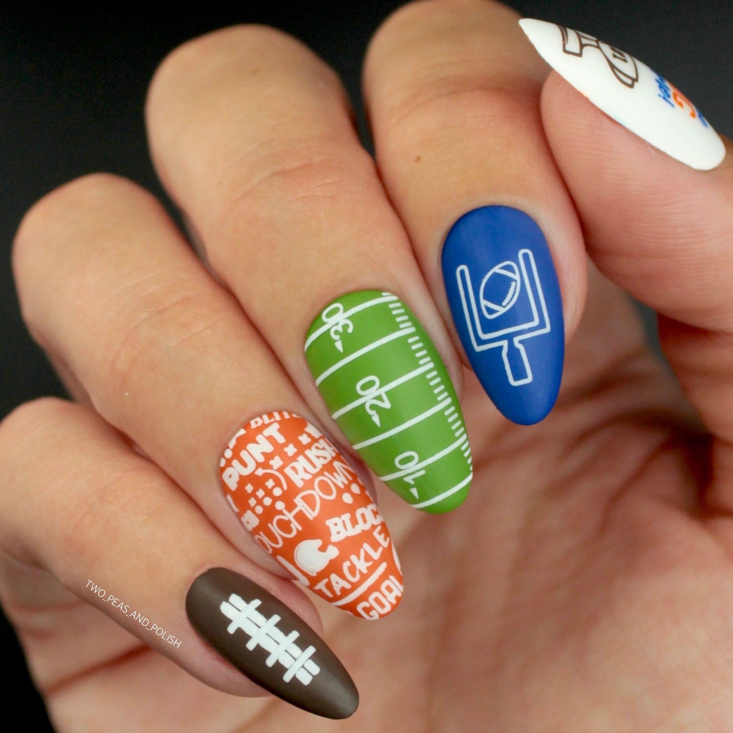Matte Football Theme Almonds Matte Football Theme Almonds — Football Nails 2026