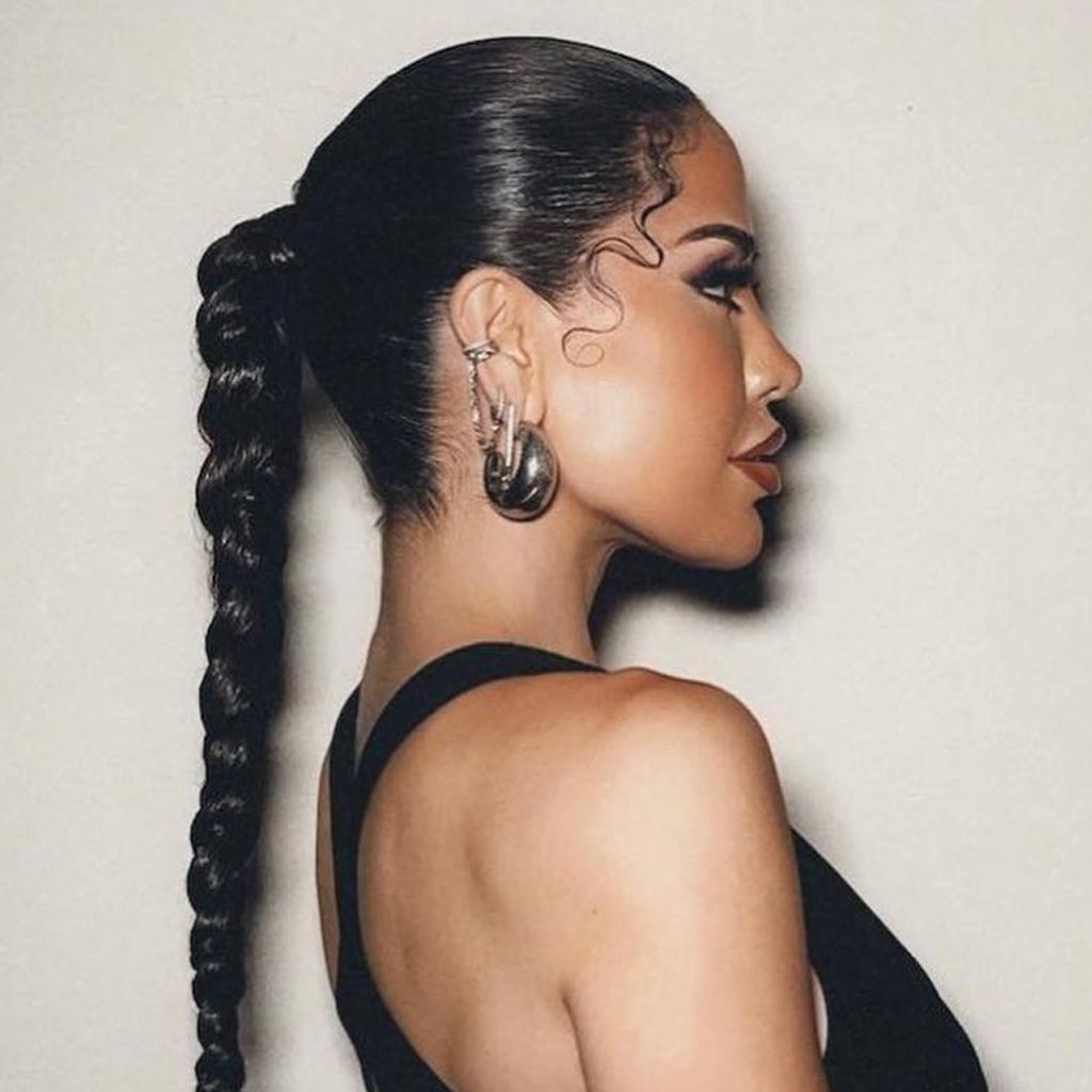 Sleek Black Braided Ponytail With Defined Waves Sleek Black Braided Ponytail With Defined Waves — Second Day Hairstyles 2027