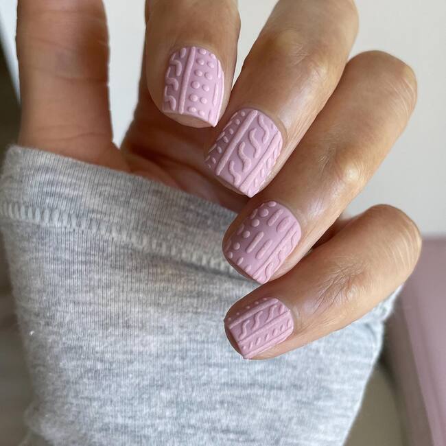Clean Execution Of Textured Design Textured Cable Knit Matte Pink Dots — Cozy Winter Nails 2027